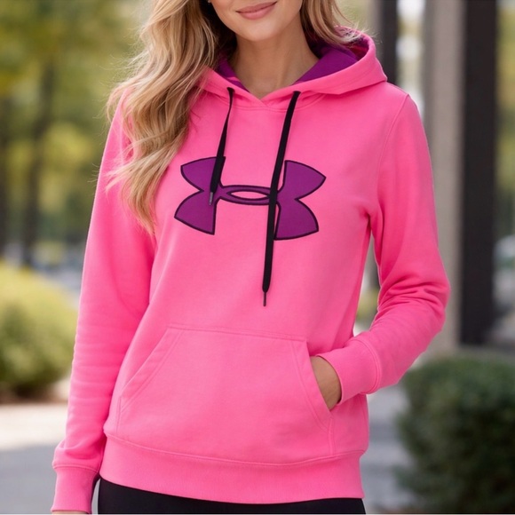 Under Armour Sweaters - Under Armour Women's Vibrant Pink Hoodie with Purple Logo